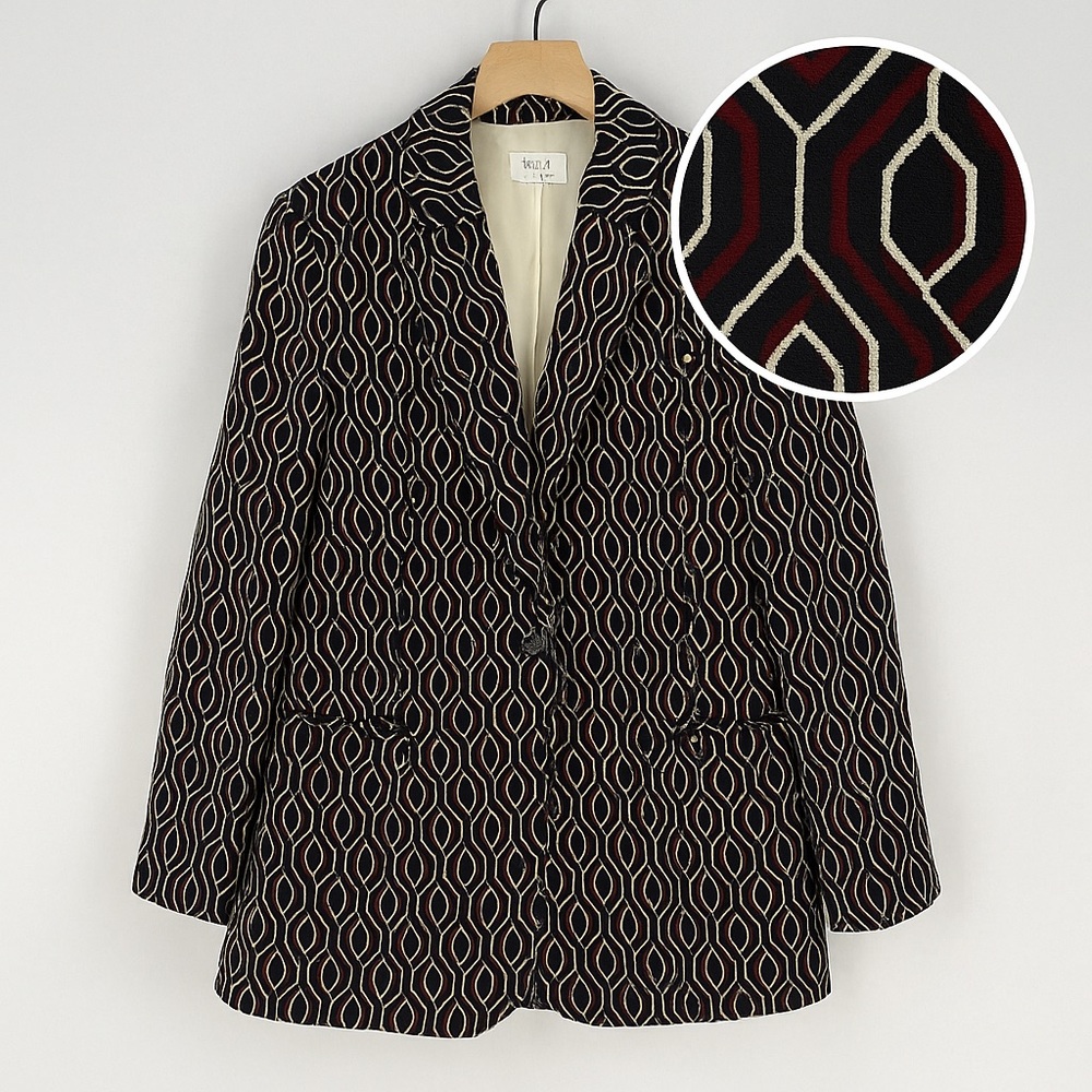 GP & J Baker for H&M Womens Geometric Print Lightweight Double Breasted Blazer 8